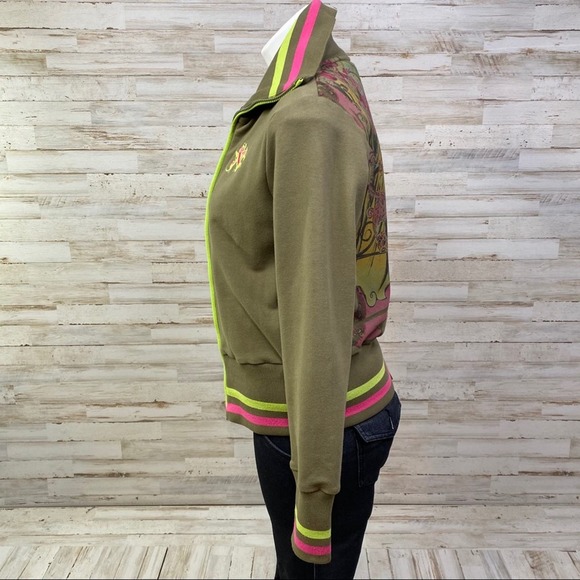 Nuvula Sweatshirt Illustrated Graphic Womens Size M Olive Green Artsy Full Zip - Picture 7 of 16